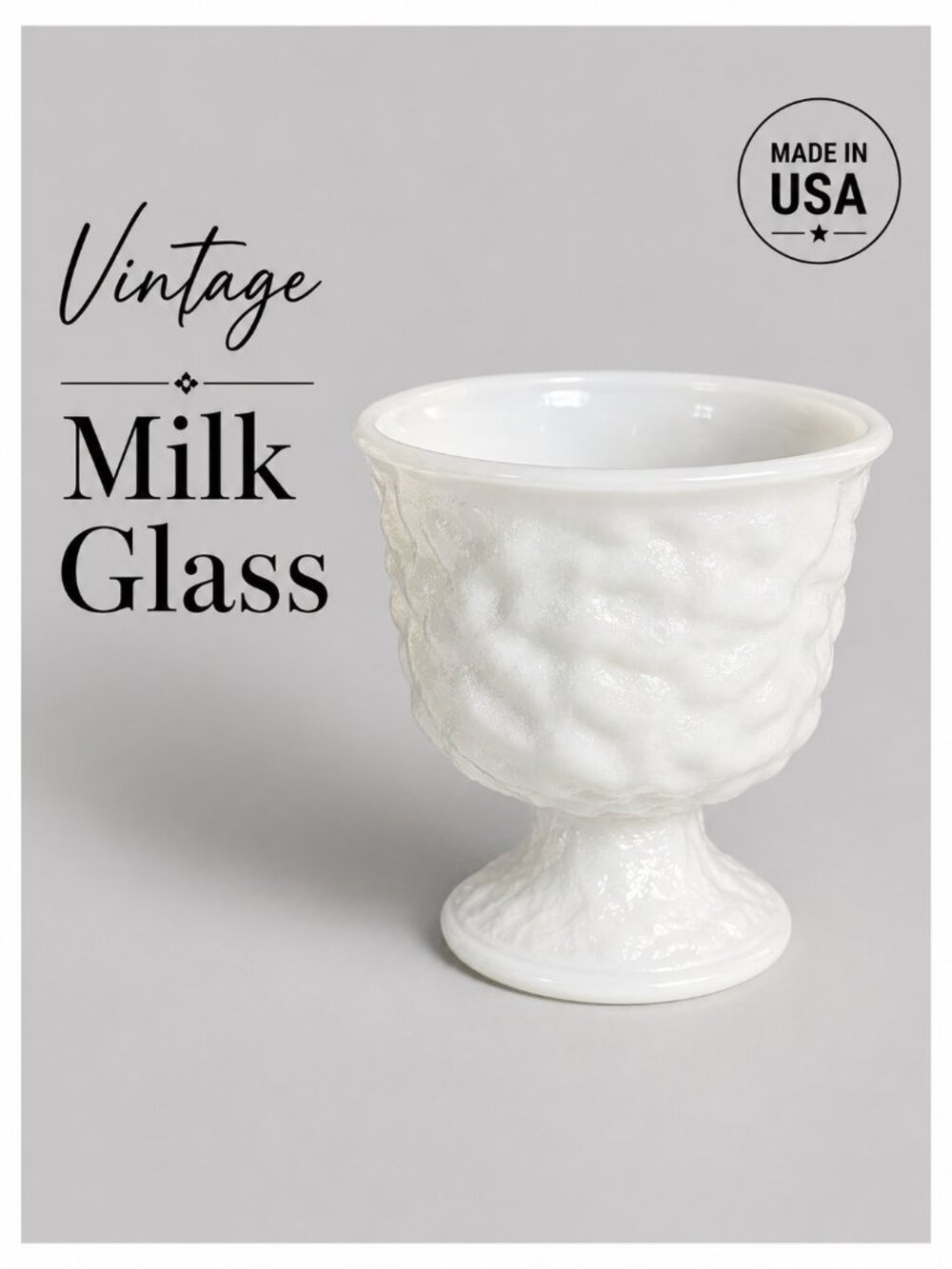 Vintage EO Brody Milk Glass Pedestal Compote Textured Bowl USA